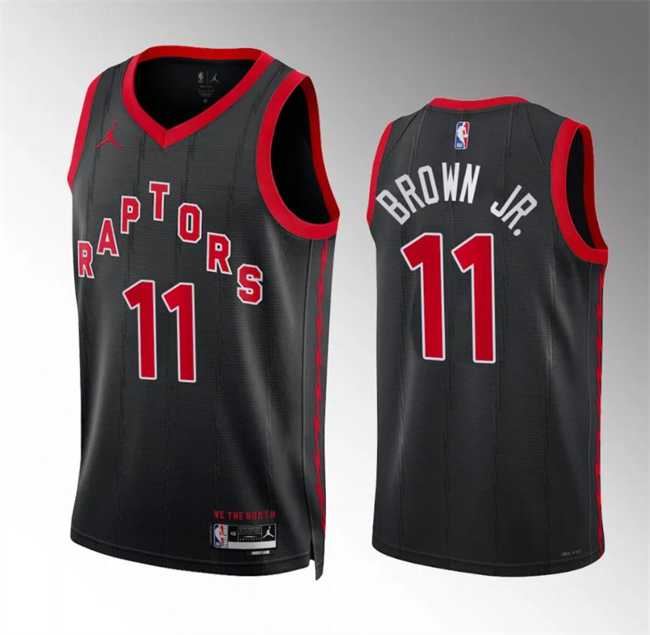 Mens Toronto Raptors #11 Bruce Brown Jr Black Statement Edition Basketball Jersey Dzhi